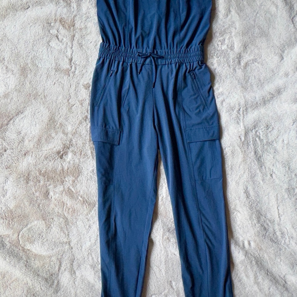 Athleta Unbound Jumpsuit Cargo Blue Relaxed Sleeveless Stretchy Loose 0 2 XS - Picture 5 of 15